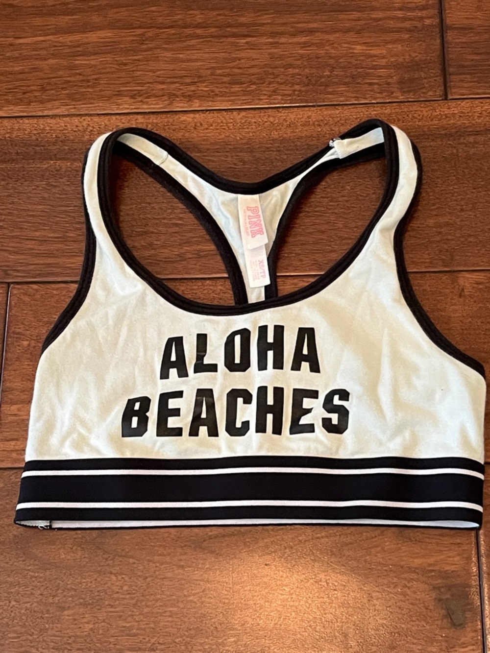 PINK Victoria's Secret White and Black 'Aloha Beaches' Racerback Tank